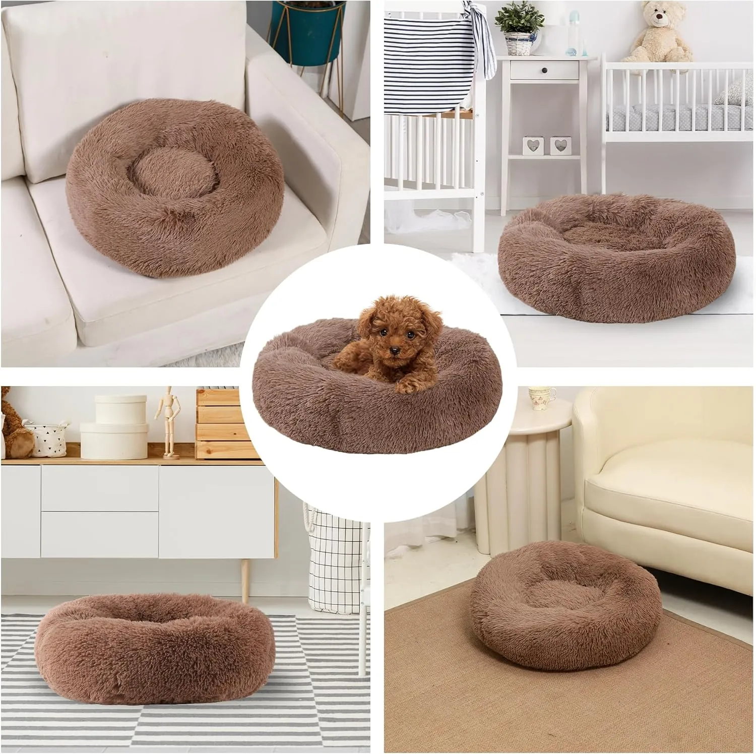 Small Dog Bed, Cat Beds for Indoor Cats, Calming Anti-Anxiety Donut Bed for Puppy and Kitten, Washable Round Fluffy Pet Bed for Extra Small Dogs and Cats(Fits up to 5 lbs Pets)