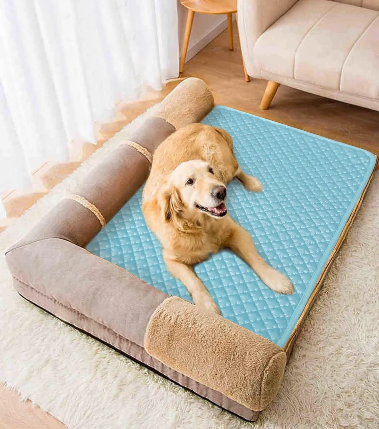SOMOYA Dogs Cooling Mat Pet Cool Pads Blanket Sleeping Kennel Mat,Washable Ice Silk Sleep Mat Pad Breathable for Large Dogs Cats Large