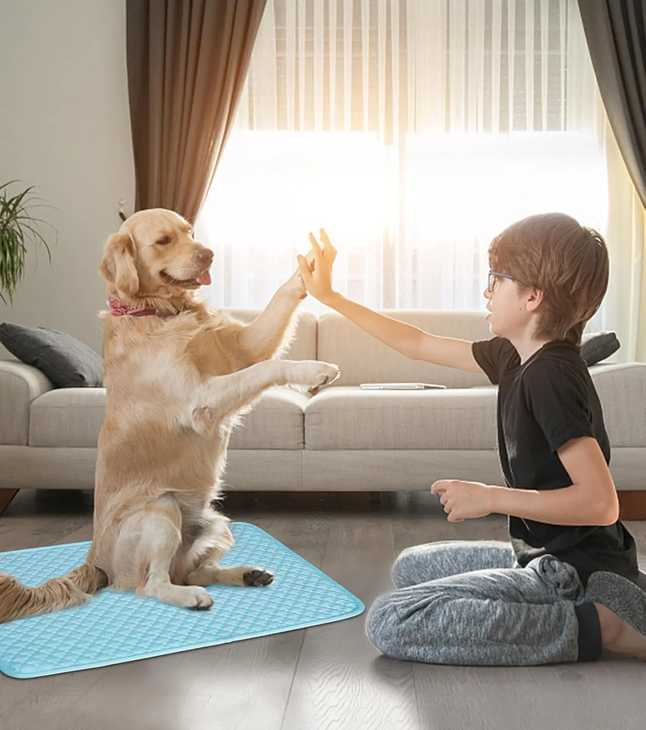 SOMOYA Dogs Cooling Mat Pet Cool Pads Blanket Sleeping Kennel Mat,Washable Ice Silk Sleep Mat Pad Breathable for Large Dogs Cats Large