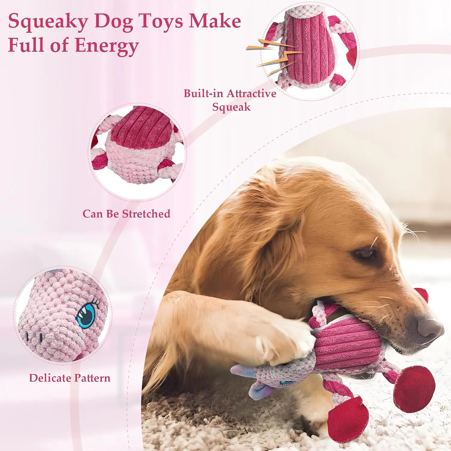 Squeaky Dog Toys for Large Breed, Large Funny Cute Interactive Medium & Small Dog Toys, Stuffed Plush Animals Puppy Toys - Unicorn