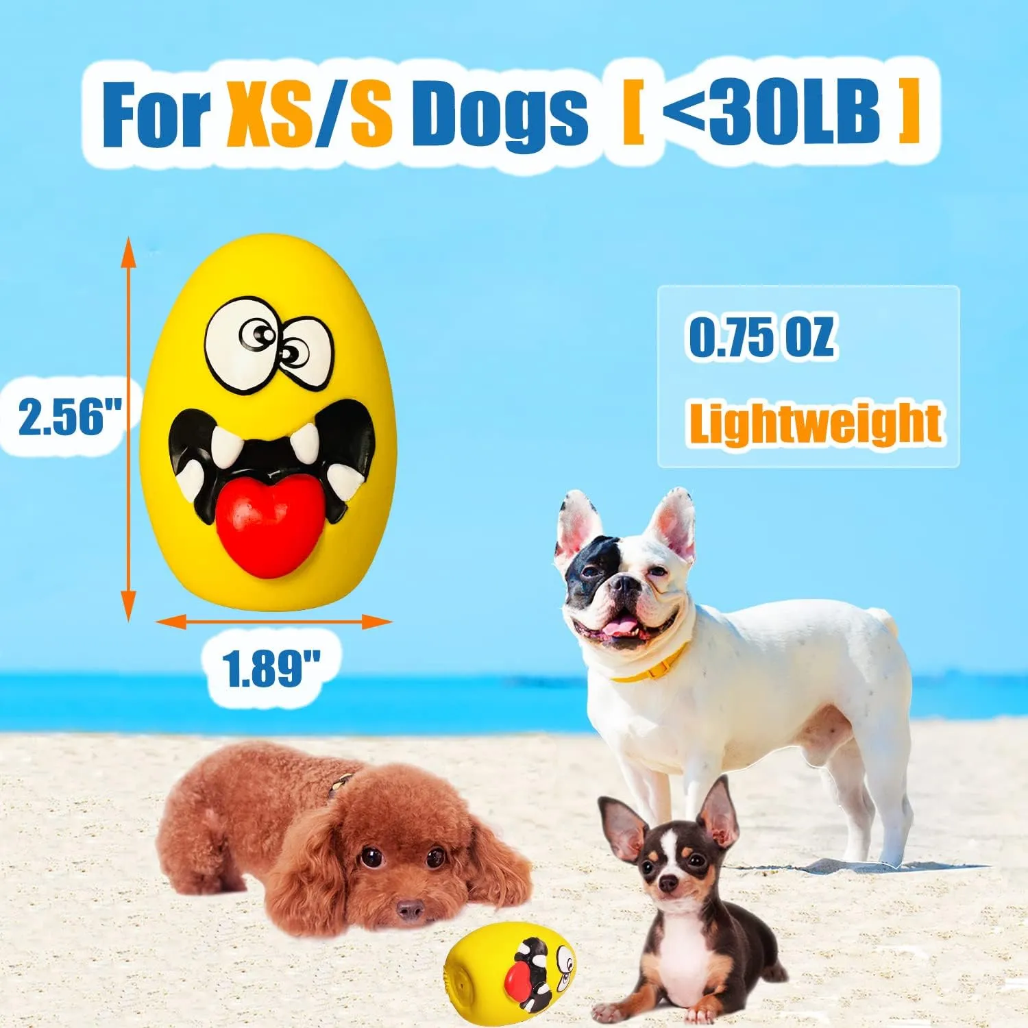 Squeaky Dog Toys for Small Dogs, Mini Dogs, Soft Latex Dog Squeaky Toys, Smile Squeaky Dog Balls, Egg Dog Toys Balls 6pcs (1.89 * 1.89 * 2.56inch, for Mini, Small Breeds)