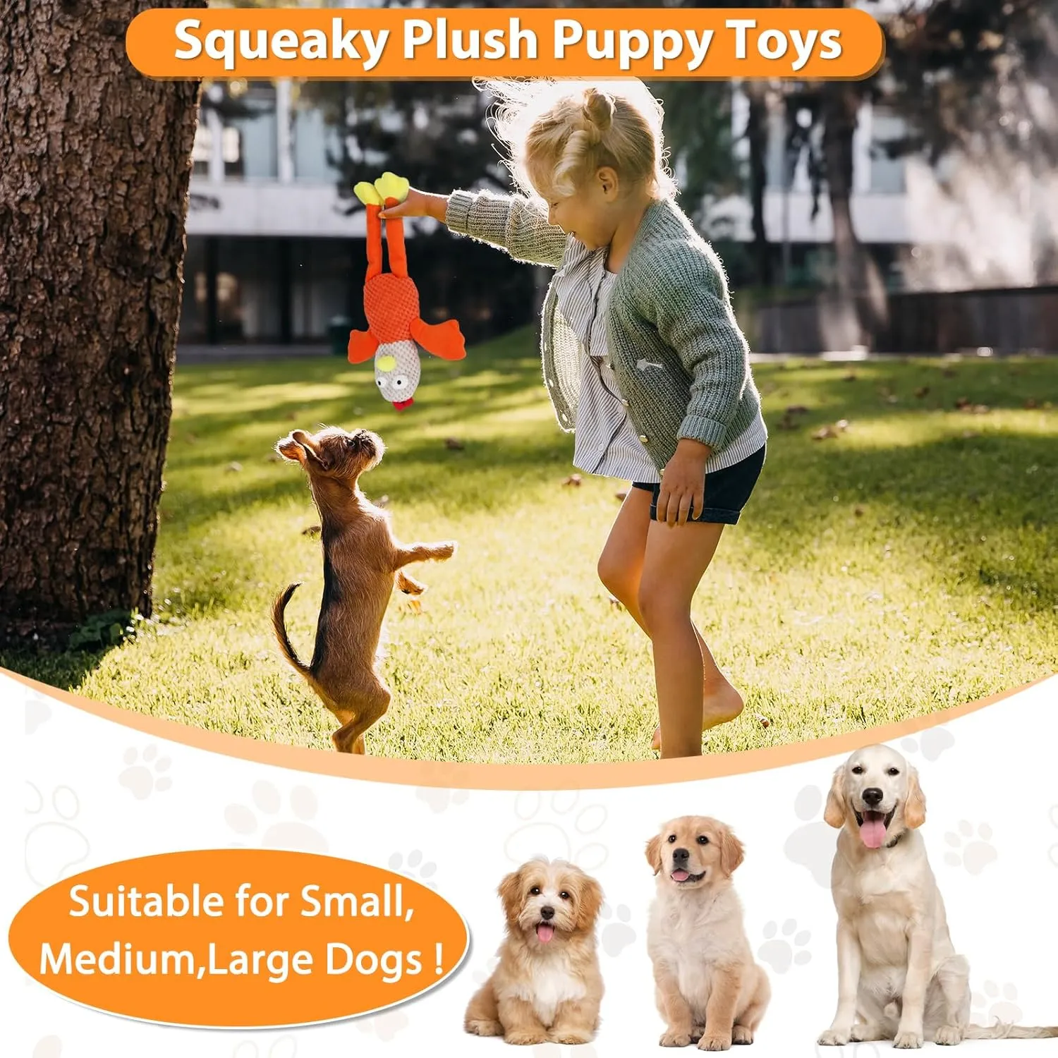 Squeaky Large Dog Toys with Crinkle Paper, Interactive Puppy Toys, Tough Dog Pull Toy, Tug of War Dog Chew Toys for Small, Medium, Large Dogs
