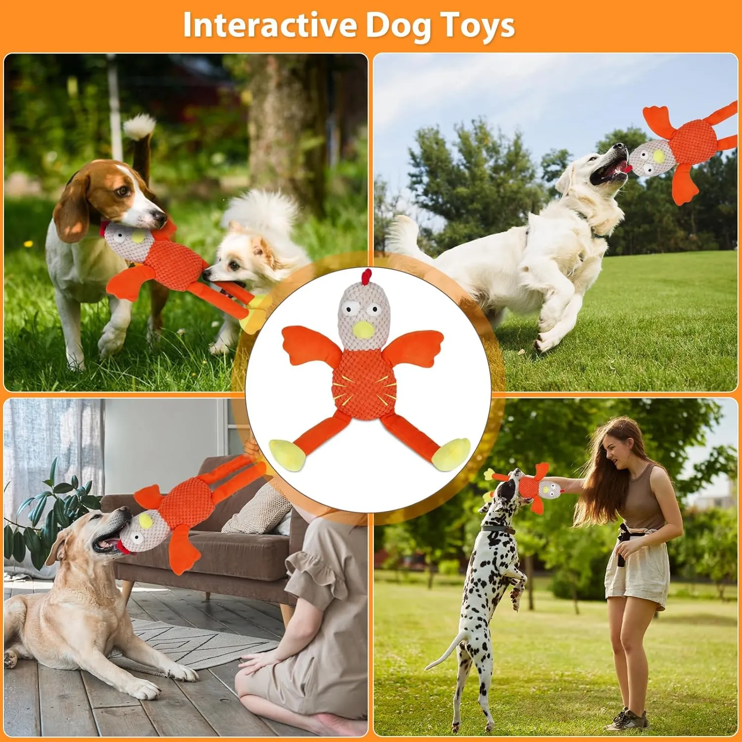 Squeaky Large Dog Toys with Crinkle Paper, Interactive Puppy Toys, Tough Dog Pull Toy, Tug of War Dog Chew Toys for Small, Medium, Large Dogs