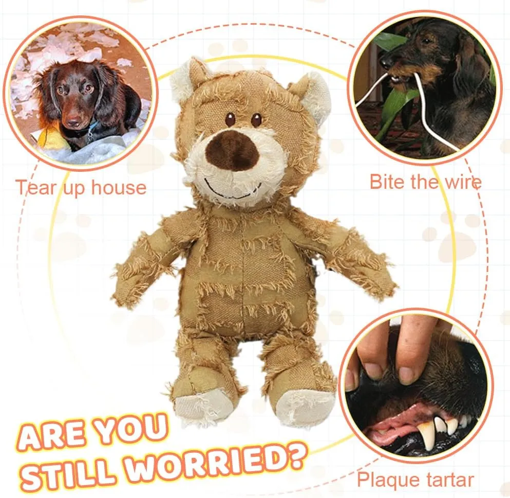 Squeaky Plush Bear Toy for Dogs, 2025 Indestructible Robust Bear Dog Toys to Keep Them Busy Plush Pet Toys Dog Companion for Heavy Chewers Pet Squeak Chew Toy for All Pets (Beige, Large)