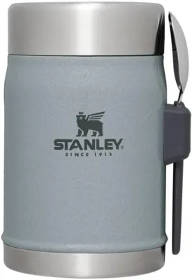 Stanley Classic Food Jar and Spork 14 oz | Vacuum Insulated Thermos Food Container | Wide Mouth Screw On Lid | Packable for Travel | Stainless Steel with Leakproof Lid | BPA-Free | Hammertone Silver