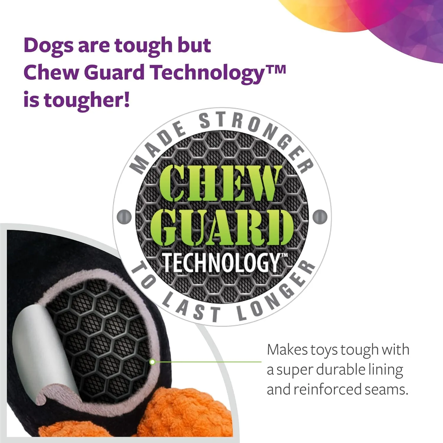 Strong 'N Silent Birds Crow Silent Squeak Plush Dog Toy, Chew Guard Technology - Black, Large