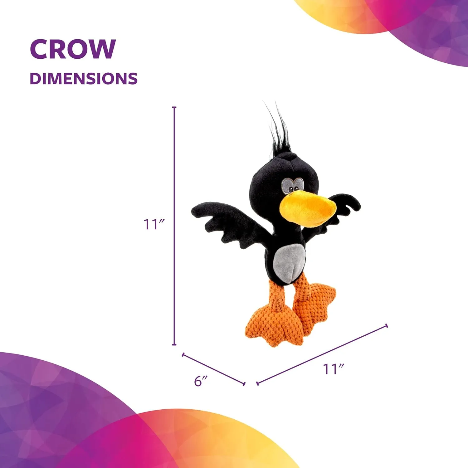 Strong 'N Silent Birds Crow Silent Squeak Plush Dog Toy, Chew Guard Technology - Black, Large