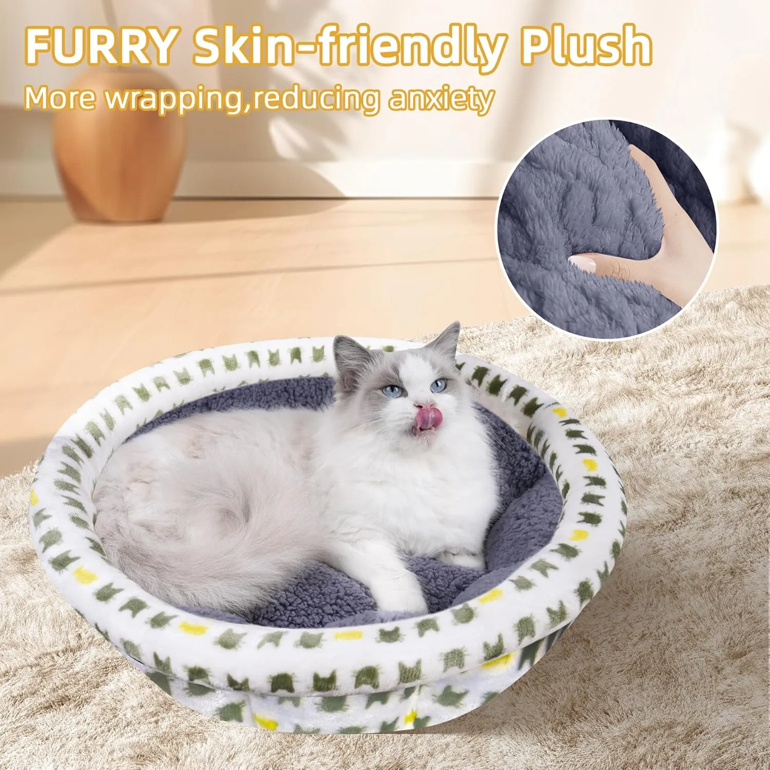 Super Soft Small Dog & Cat Bed, Anti-Anxiety Puppy Cuddler, Cozy Round Fluffy Plush Pet Bed, Machine Washable Faux Fur Donut Cuddler, Grey