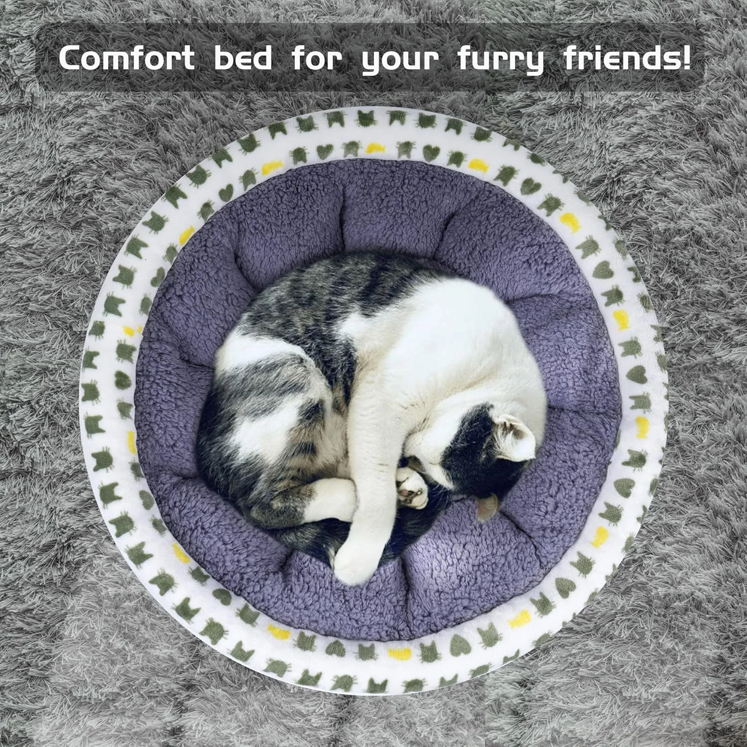 Super Soft Small Dog & Cat Bed, Anti-Anxiety Puppy Cuddler, Cozy Round Fluffy Plush Pet Bed, Machine Washable Faux Fur Donut Cuddler, Grey