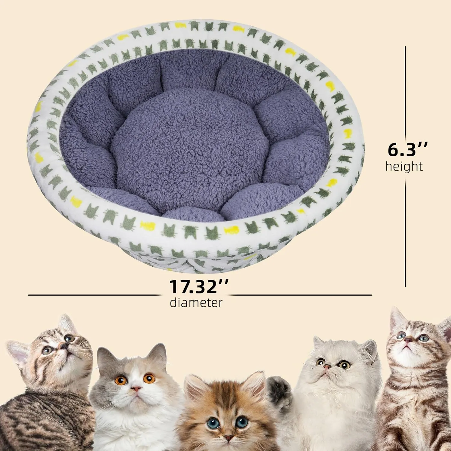 Super Soft Small Dog & Cat Bed, Anti-Anxiety Puppy Cuddler, Cozy Round Fluffy Plush Pet Bed, Machine Washable Faux Fur Donut Cuddler, Grey