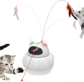 TBTeek 3-in-1 Interactive Cat Toy, Automatic & Rechargeable, Moving Feather Wand & Cat Chasing Laser for Indoor Cats Kittens  Engaging & Fun Playtime