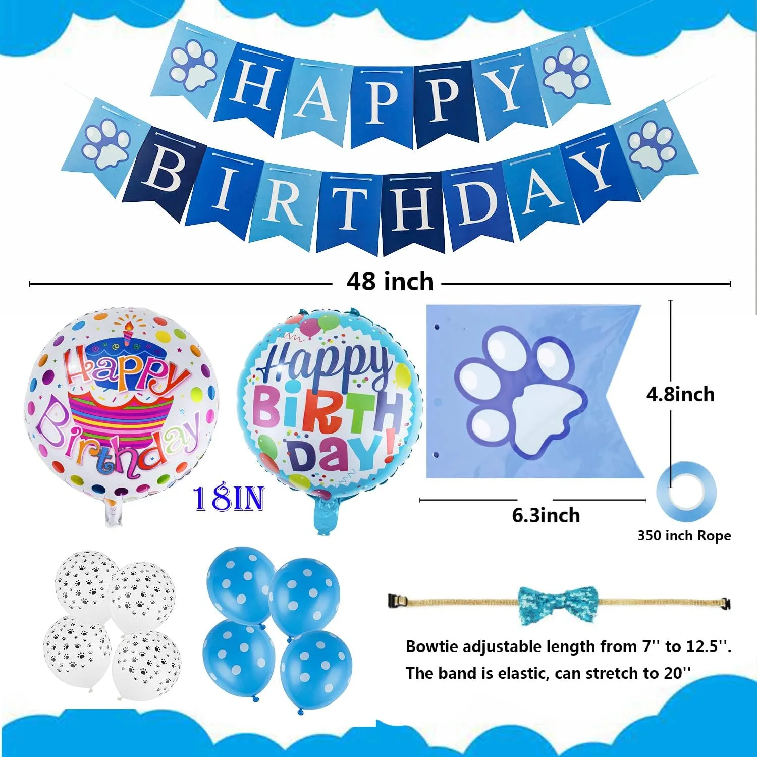 TCBOYING Dog Birthday Bandana, Dog Birthday Boy Hat Scarfs Flag Balloon with Cute Doggie Birthday Party Supplies Decorations(11-Piece Set) (Blue) (Style3, Blue)