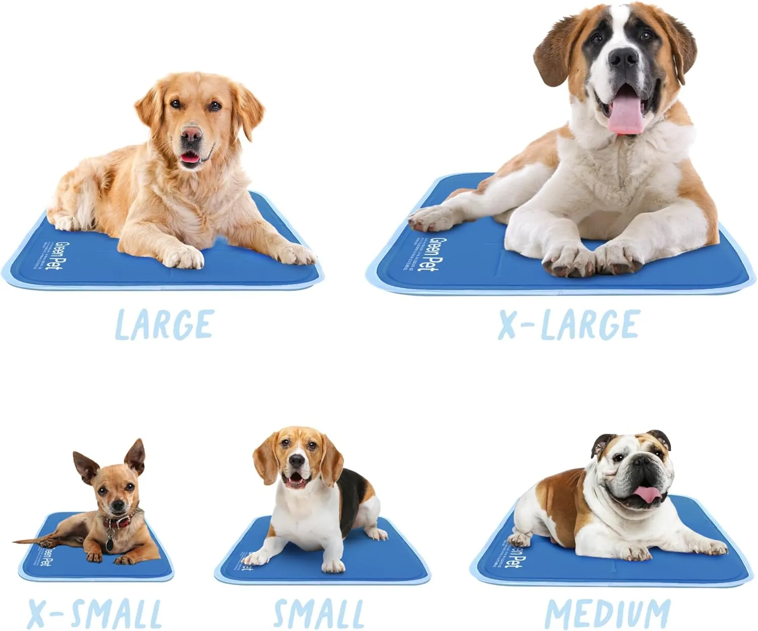 The Green Pet Shop Cool Pet Pad - Extra Large, Blue - Self-Cooling, Pressure Activated Mat for Dogs & Cats from 80  lbs - Non-Toxic Gel, No Water Needed