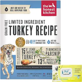 The Honest Kitchen Dehydrated Grain Free Limited Ingredient Dog Food, Turkey 10lb with 100ct Pet Wipes