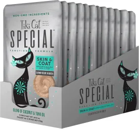 Tiki Cat Special Skin & Coat Mousse, Salmon Recipe, Specially Formulated with Omega Fatty Acids, Functional Wet Cat Food for Adult Cats, 2.4 oz. Pouch (Pack of 12)