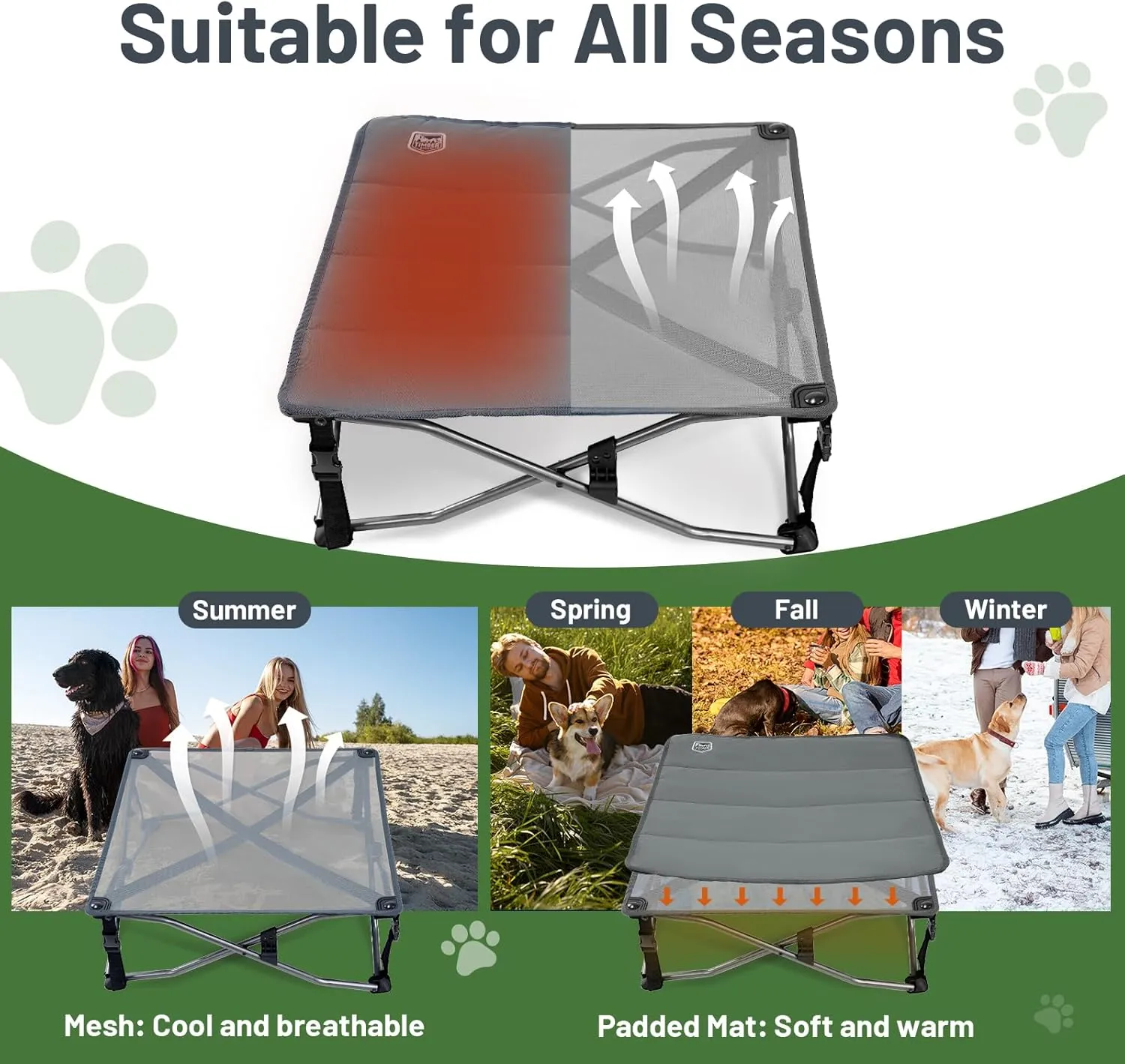 TIMBER RIDGE Small Elevated Dog Bed, 3-in-1 Portable, Folding, and Raised with Removable Pad Mat, Cooling Design for Indoor and Outdoor Use, Grey