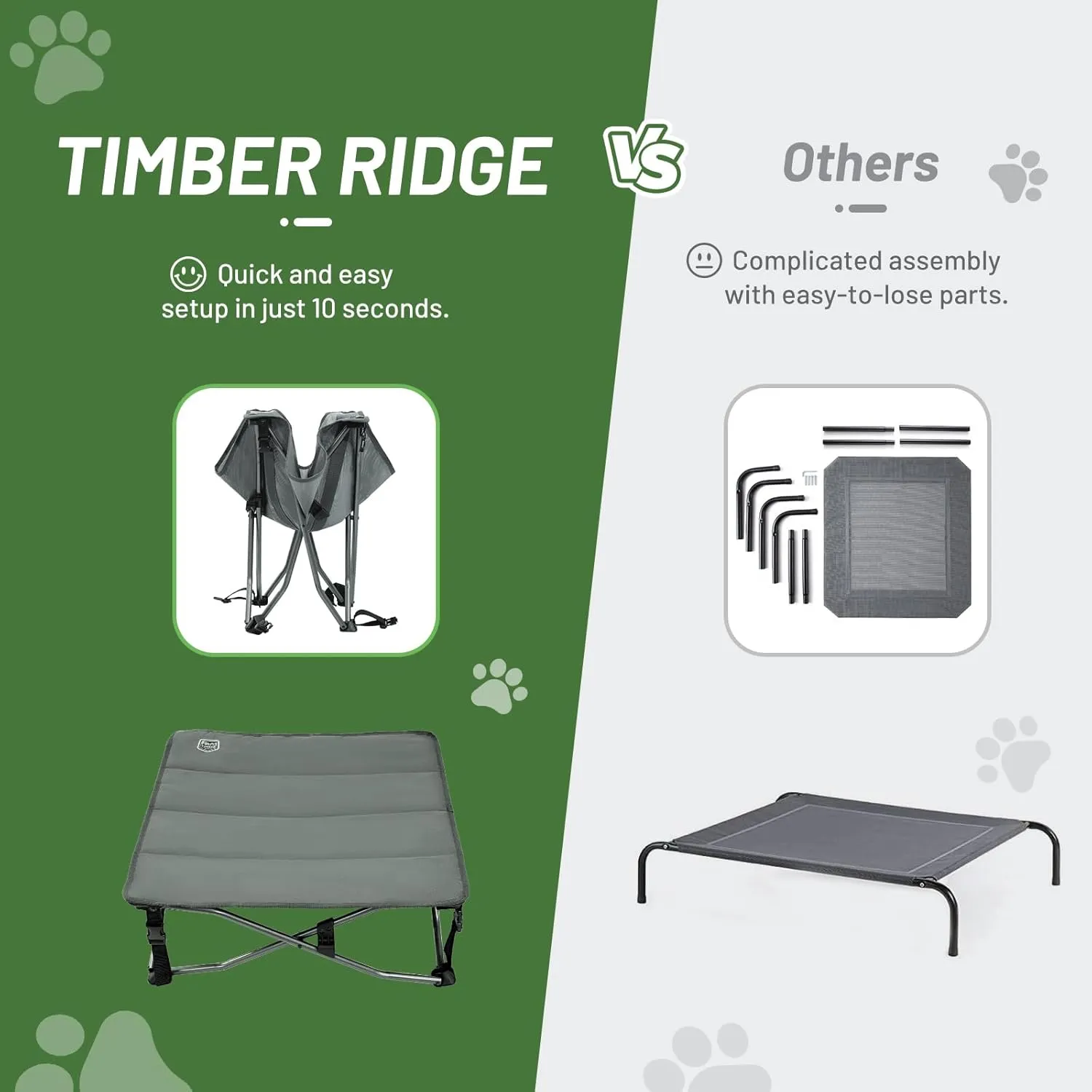TIMBER RIDGE Small Elevated Dog Bed, 3-in-1 Portable, Folding, and Raised with Removable Pad Mat, Cooling Design for Indoor and Outdoor Use, Grey