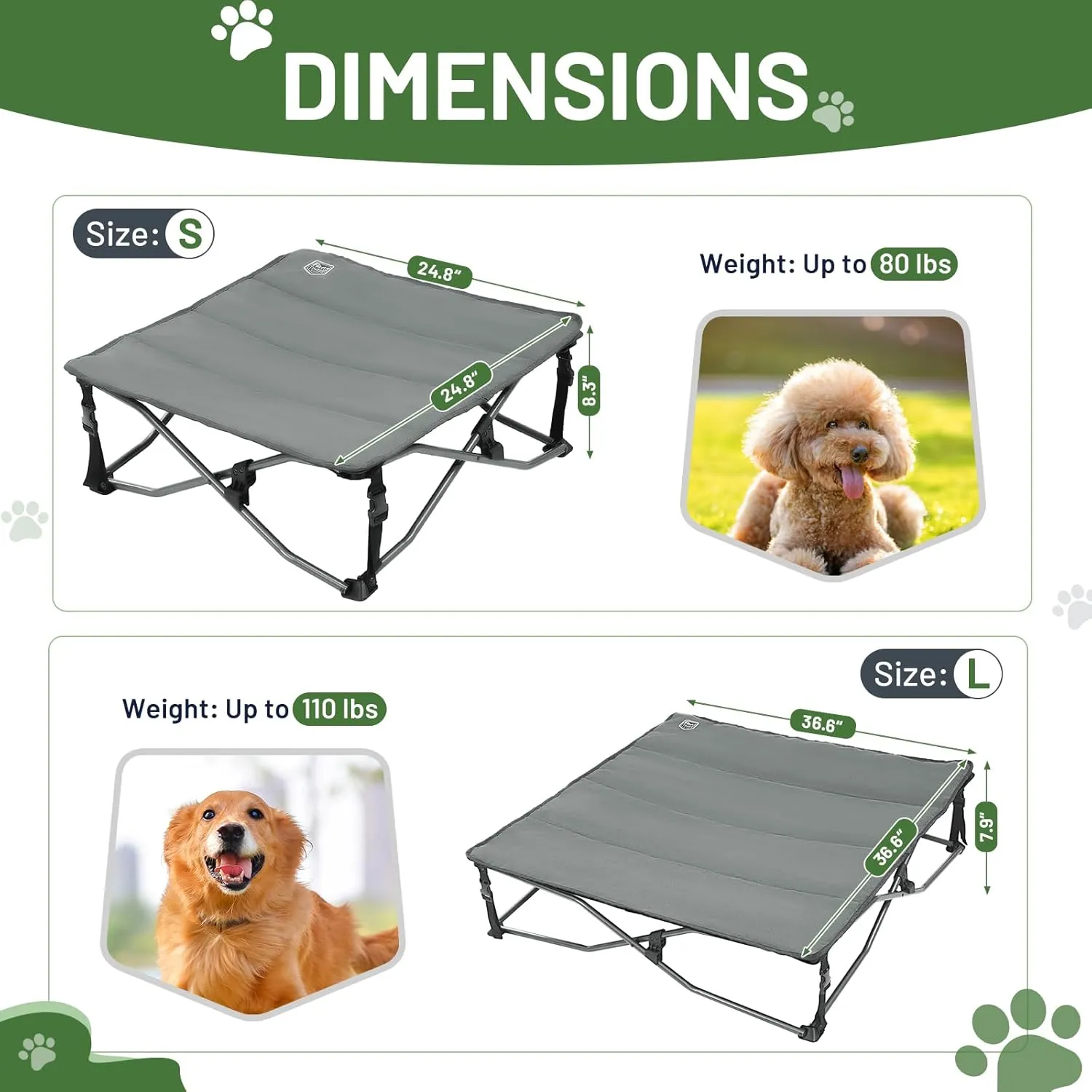 TIMBER RIDGE Small Elevated Dog Bed, 3-in-1 Portable, Folding, and Raised with Removable Pad Mat, Cooling Design for Indoor and Outdoor Use, Grey