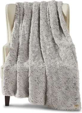 UGG Adalee Faux Fur Throw Blanket Luxury Lightweight Cozy Soft Throw for Couch Bed or Chair Hypoallergenic Machine Washable Double-Sided Fluffy Blanket Home Decor, 50-inch x 70-inch, Seal Grey
