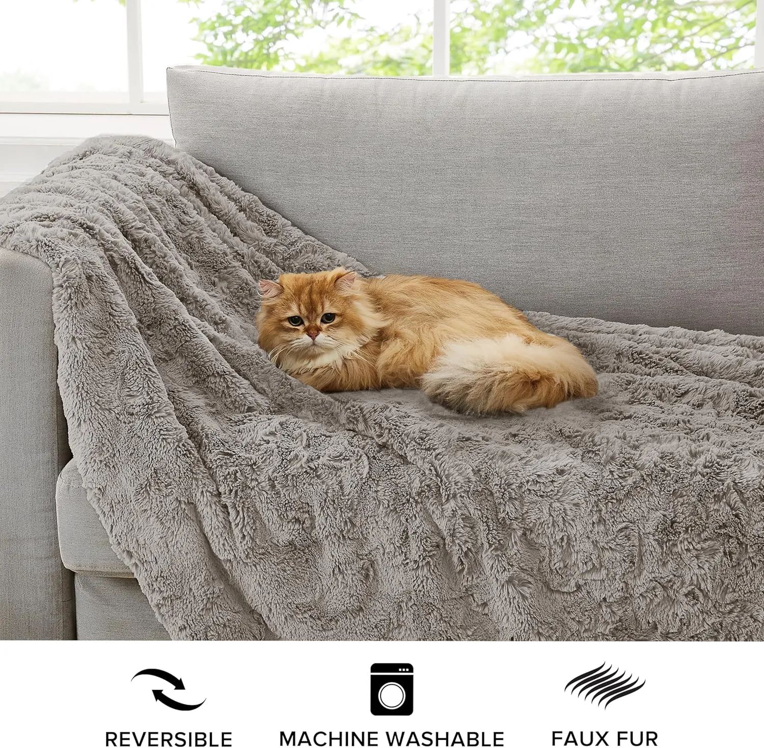 UGG Adalee Faux Fur Throw Blanket Luxury Lightweight Cozy Soft Throw for Couch Bed or Chair Hypoallergenic Machine Washable Double-Sided Fluffy Blanket Home Decor, 50-inch x 70-inch, Seal Grey