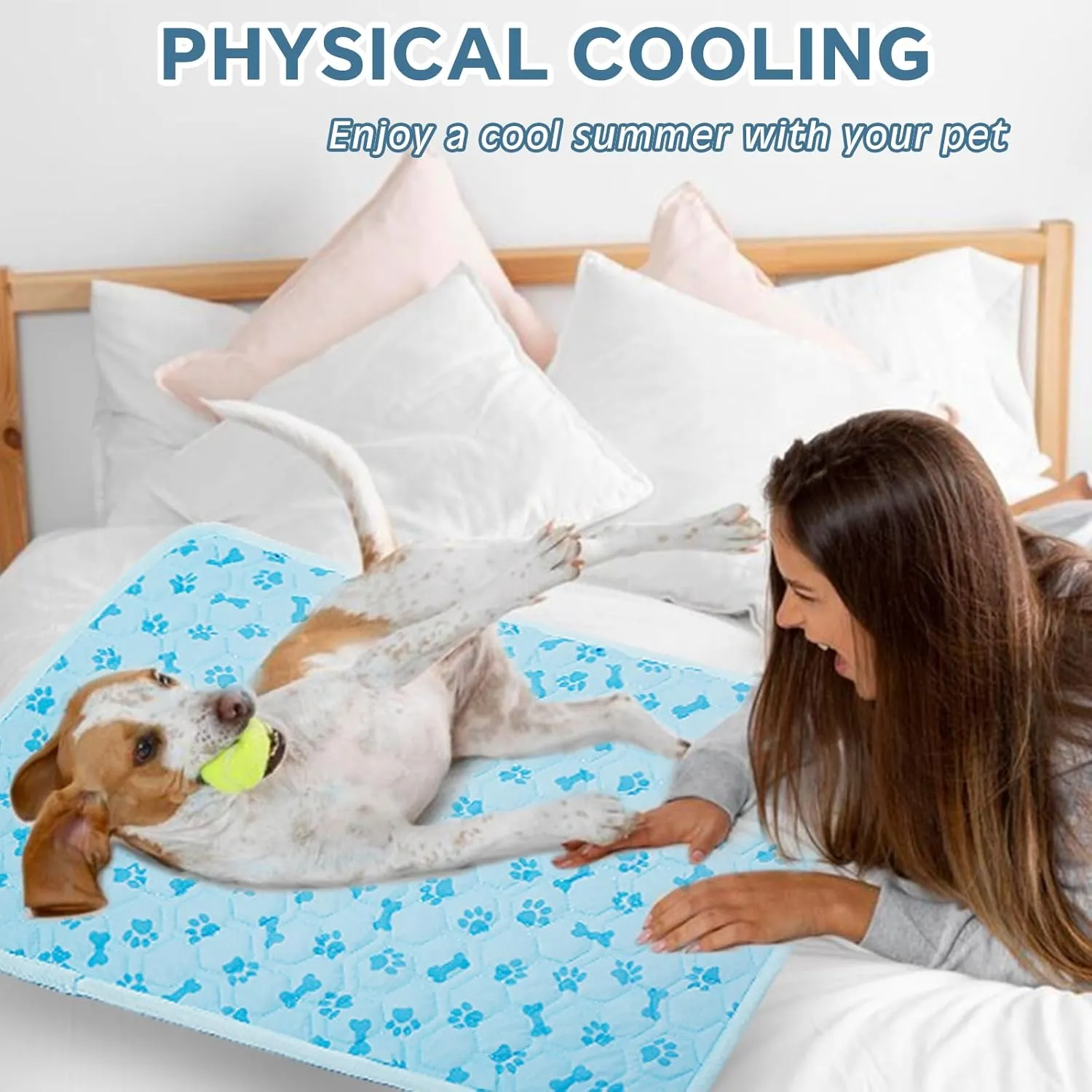 Upgraded Dog Cooling Mat Blue Ice Silk Cooling Mat for Dogs Cats Indoor/Outdoor Self Sleeping Kennel Pad,Washable & Portable 