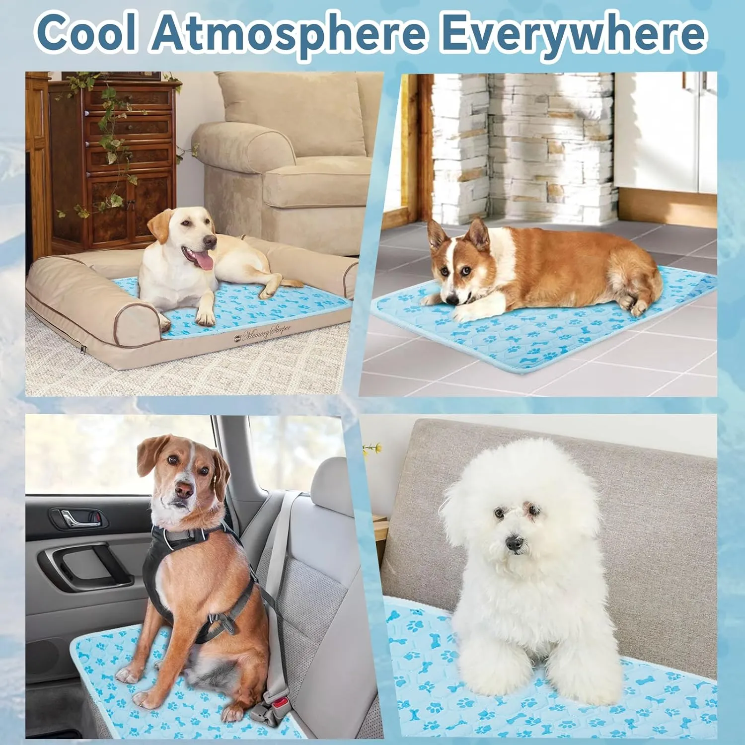 Upgraded Dog Cooling Mat Blue Ice Silk Cooling Mat for Dogs Cats Indoor/Outdoor Self Sleeping Kennel Pad,Washable & Portable 