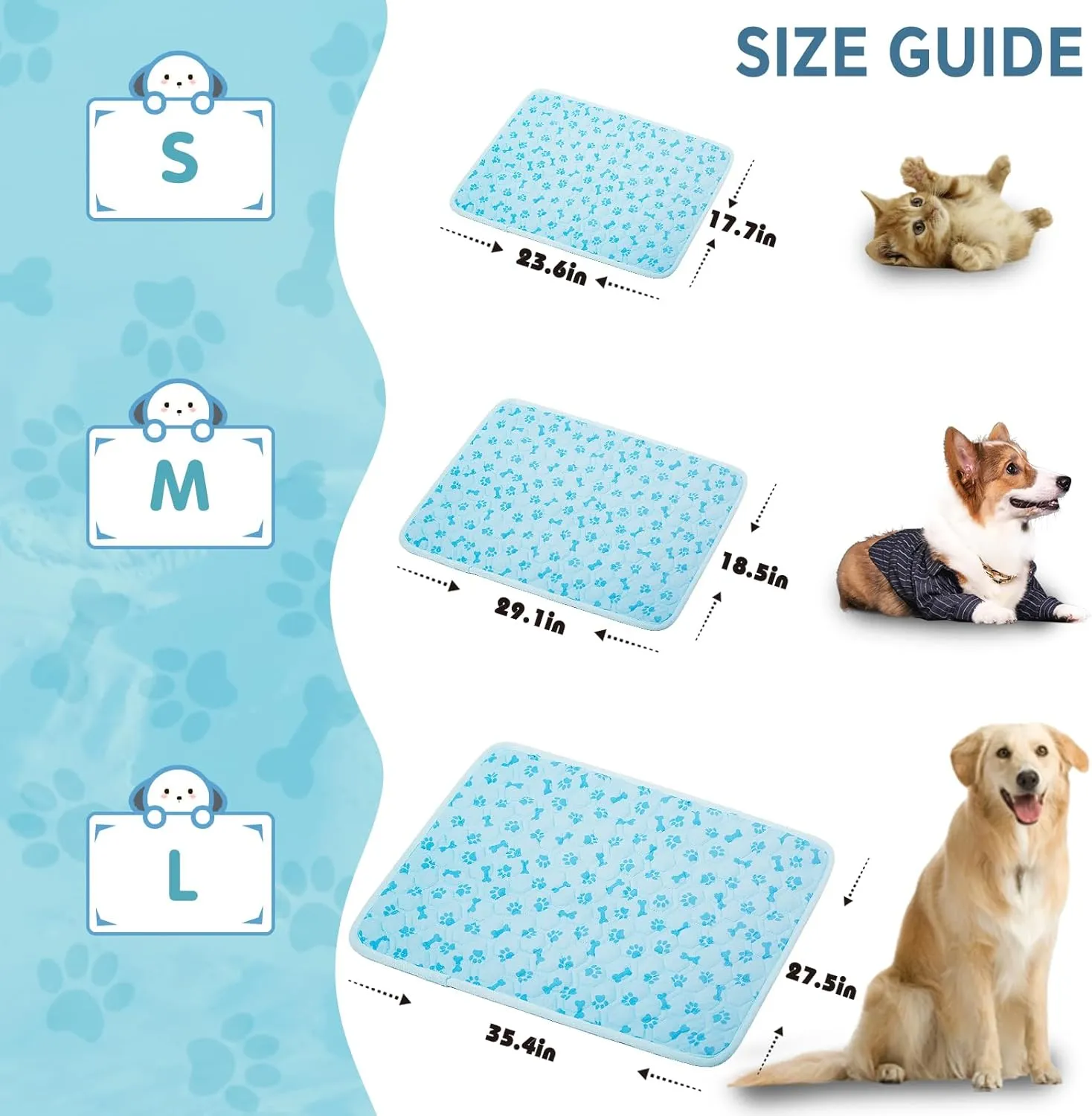 Upgraded Dog Cooling Mat Blue Ice Silk Cooling Mat for Dogs Cats Indoor/Outdoor Self Sleeping Kennel Pad,Washable & Portable 