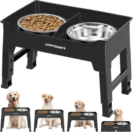 URPOWER Elevated Dog Bowls - Mess Proof, 4 Height Adjustable Stand with 2 Stainless Steel Food and Water Bowls, Non-Slip Base for Small, Medium, Large Dogs & Pets