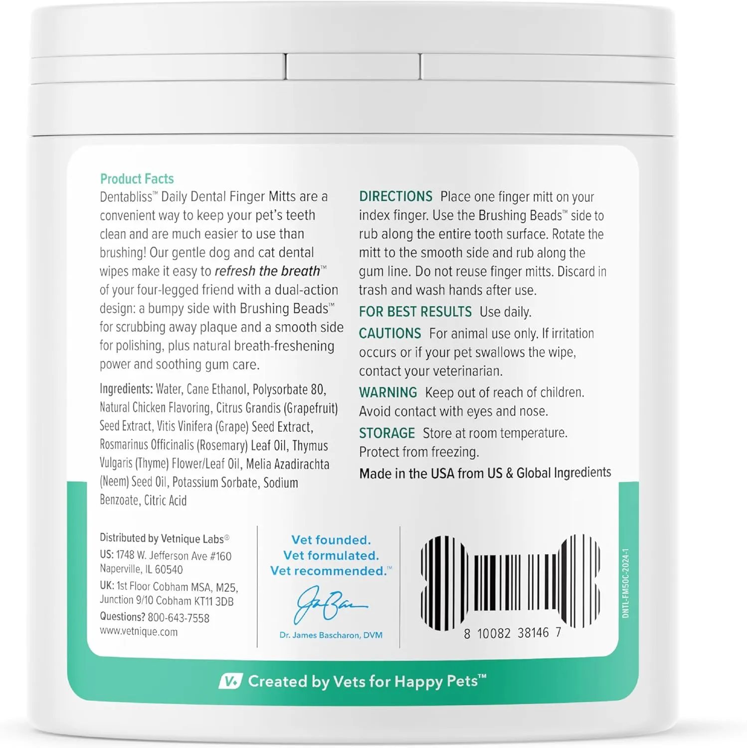 Vetnique Dentabliss - Dog Teeth Cleaning Finger Mitt Dental Wipe - Dog Plaque & Tartar Prevention with Brushing Beads - Flavored Dog Teeth Wipes, Dog Breath Freshener (Chicken)