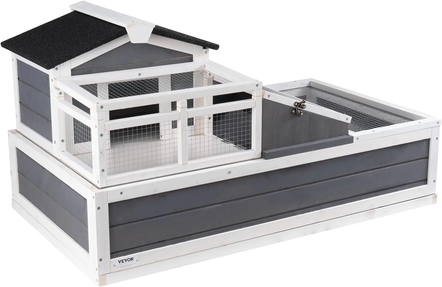 VEVOR 3-Room Tortoise House,Tortoise Habitat with Balcony & 2 Stories, Cedar Wooden Tortoise Enclosure Indoor & Outdoor with Ramp, Tray, Openable Roof, Large Reptile Cage, 44" x 25.6"x 24"