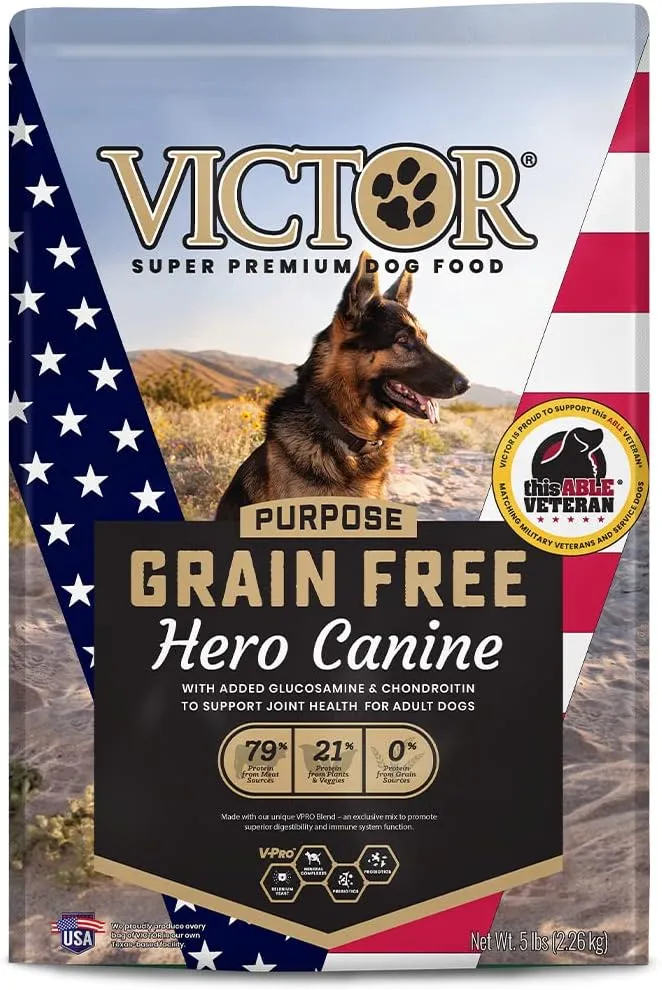 VICTOR Super Premium Dog Food  Purpose Hero Canine Kibble  Premium Gluten Free Dog Food for Active Adult Dogs  High Protein with Glucosamine and Chondroitin for Hip and Joint Health, 5lbs