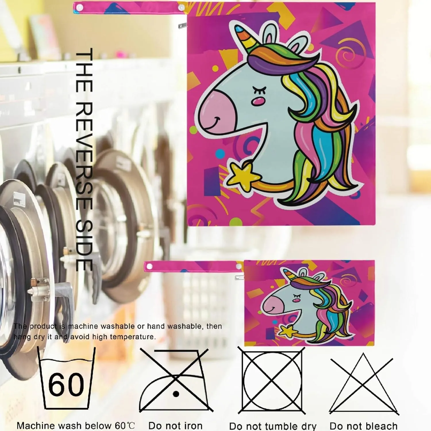 visesunny Magic Unicorn Head Bright Pink Hipster Trendy 2Pcs Wet Bag with Zippered Pockets Washable Reusable Roomy for Travel,Beach,Pool,Daycare,Stroller,Diapers,Dirty Gym Clothes, Wet Swimsuits, Toil
