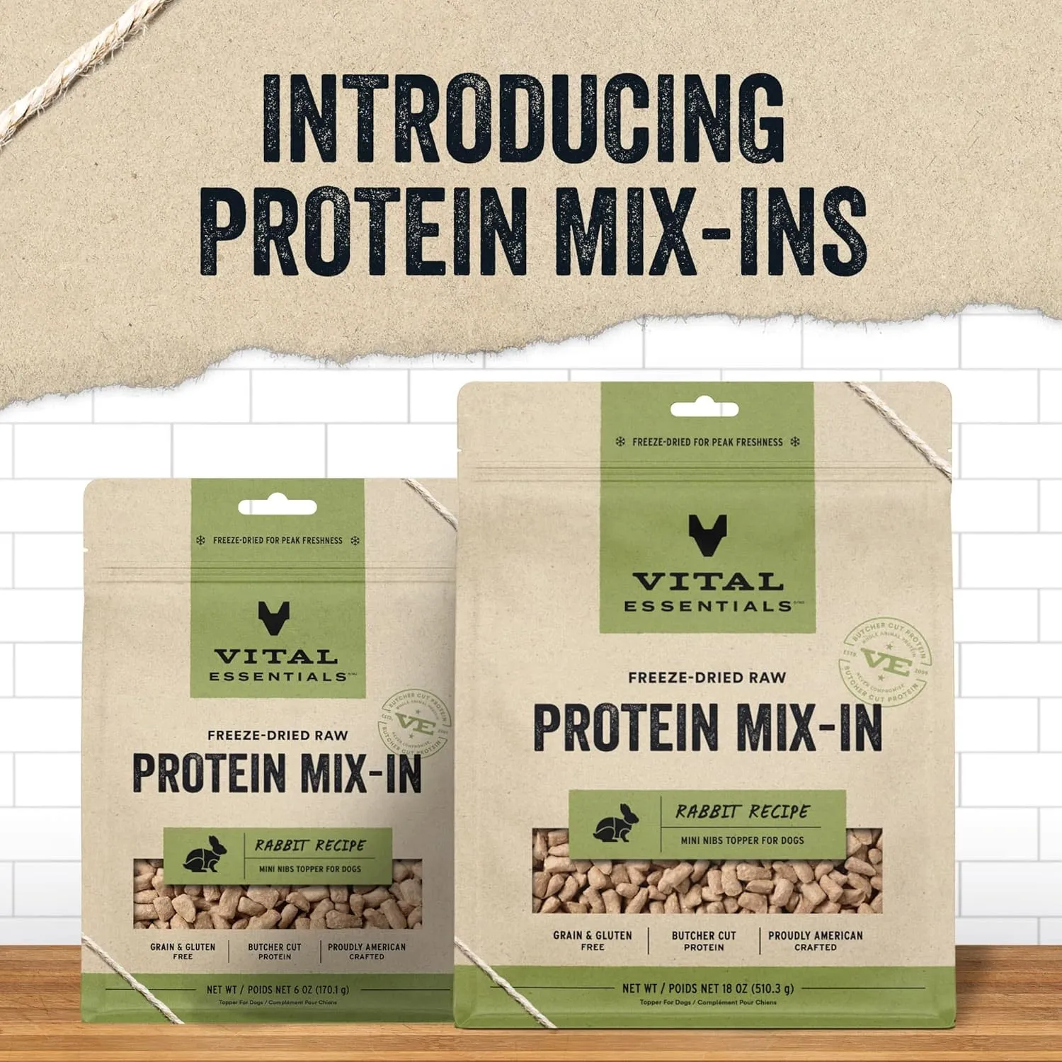 Vital Essentials Freeze Dried Raw Protein Mix-in Dog Food Topper, Rabbit Mini Nibs Topper for Dogs, 6 oz