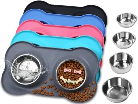 VIVAGLORY Dog Bowls, Dog Food Bowls, Stainless Steel Cat Puppy Water Bowls with Non Spill Skid Resistant Silicone Mat, Small, Gray