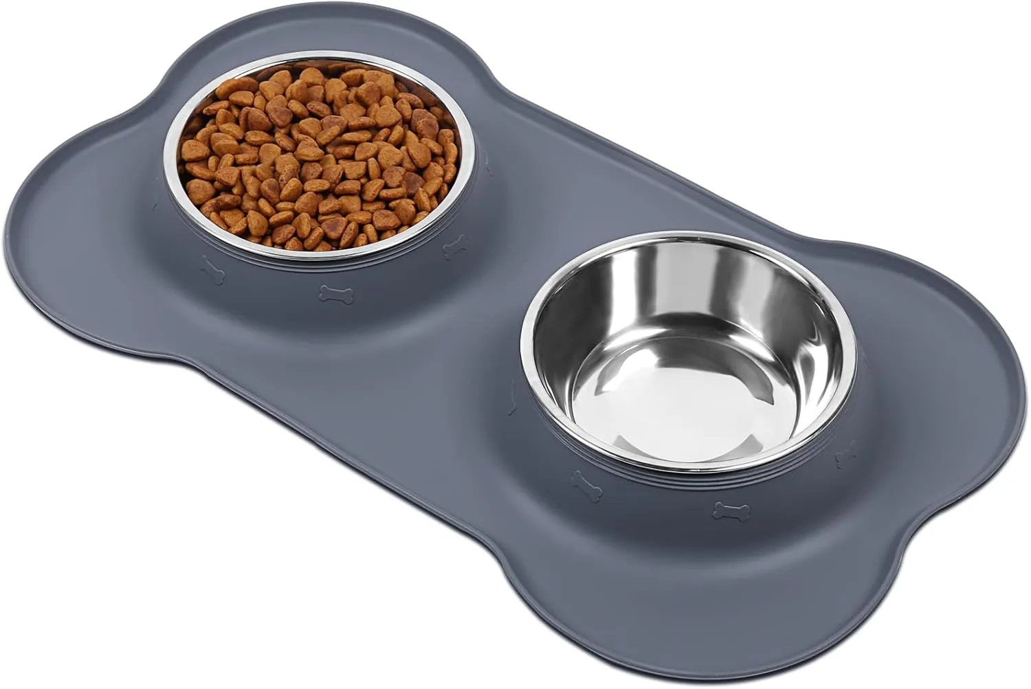 VIVAGLORY Dog Bowls, Dog Food Bowls, Stainless Steel Cat Puppy Water Bowls with Non Spill Skid Resistant Silicone Mat, Small, Gray