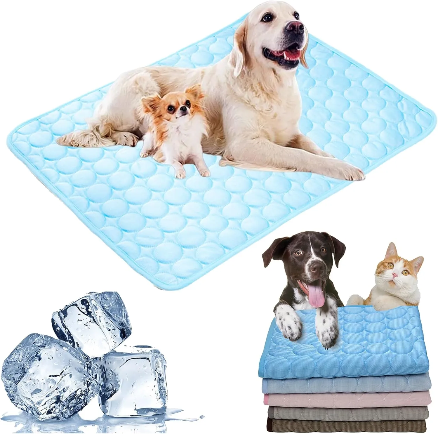 Washable Cooling Mat for Dogs, Ice Silk Cooling Dog Bed, Summer Pet Cooling Mat for Indoor & Outdoor, Durable Sofa Cooling Pad Blanket for Small Medium Large Dogs/Cats (Light Blue, XXL/59 * 39 in)