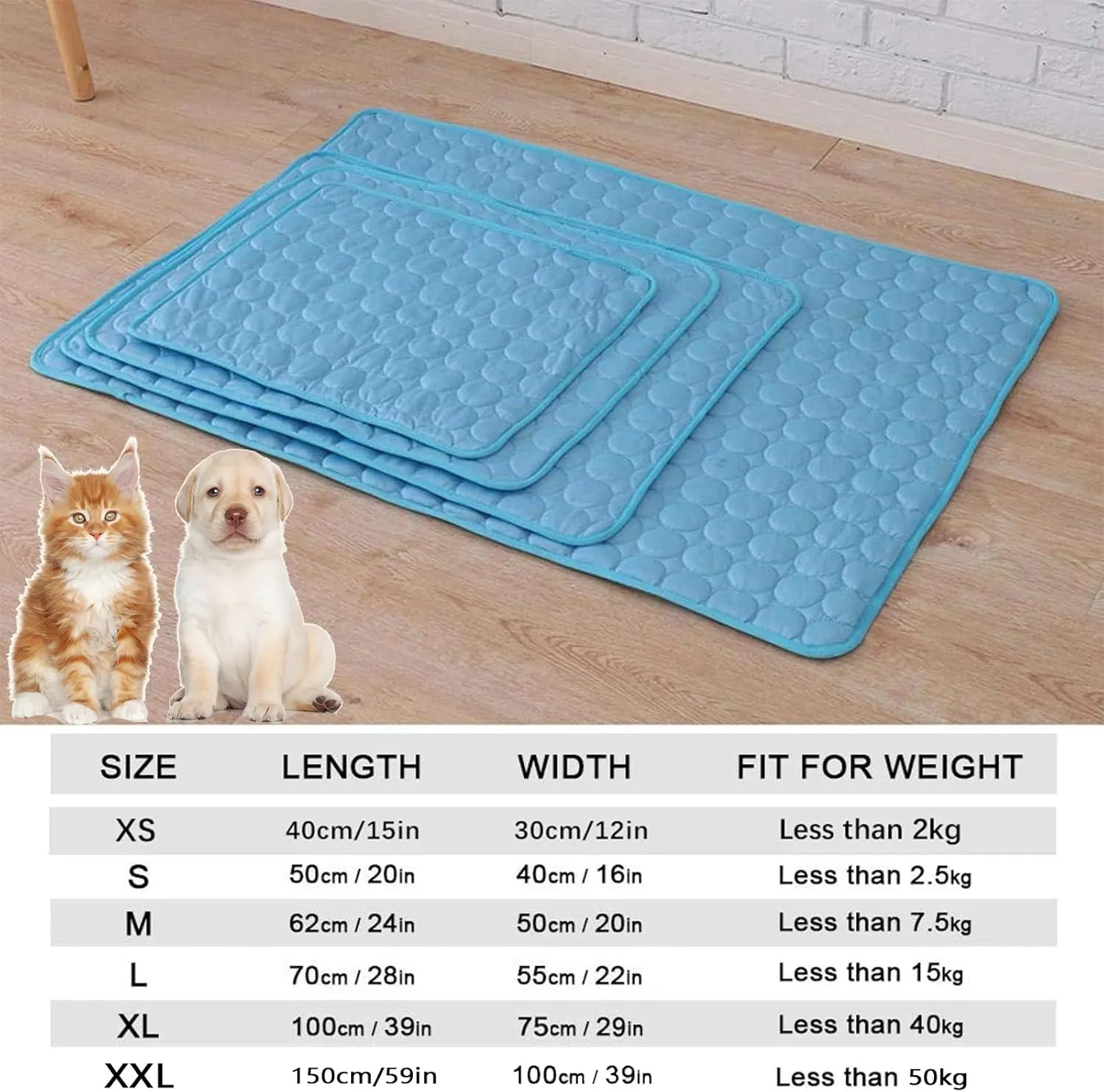 Washable Cooling Mat for Dogs, Ice Silk Cooling Dog Bed, Summer Pet Cooling Mat for Indoor & Outdoor, Durable Sofa Cooling Pad Blanket for Small Medium Large Dogs/Cats (Light Blue, XXL/59 * 39 in)