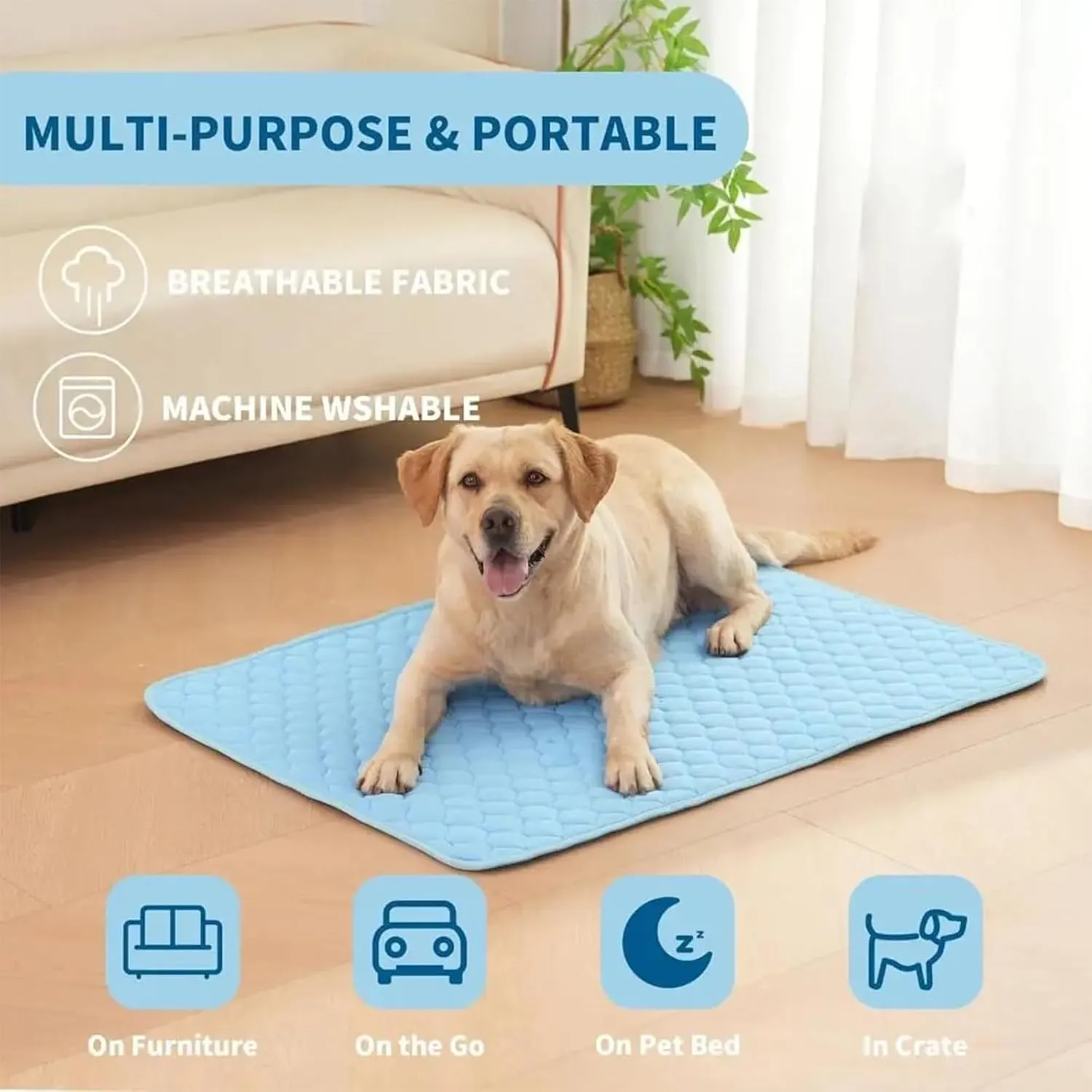 Washable Cooling Mat for Dogs, Ice Silk Cooling Dog Bed, Summer Pet Cooling Mat for Indoor & Outdoor, Durable Sofa Cooling Pad Blanket for Small Medium Large Dogs/Cats (Light Blue, XXL/59 * 39 in)