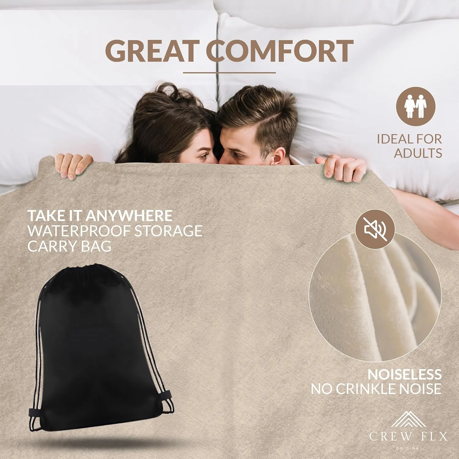 Waterproof Blanket for Bed Intimacy, King (90"x80"), 3 Layer Lightweight and Stain Proof Love Blanket for Adults, Couples, & Dogs, Pee Proof Couch Cover with Waterproof Bag, Machine Washable (Beige)