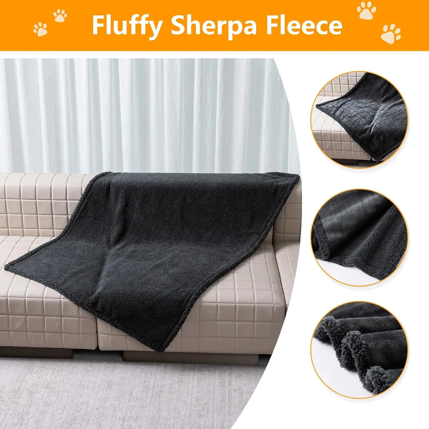 Waterproof Dog Blanket Reversible Pet Bed Cover Puppy Blankets Leakproof Sofa Couch Cover Cat Pet Blanket for Warm Fluffy Washable Grey Mat-S