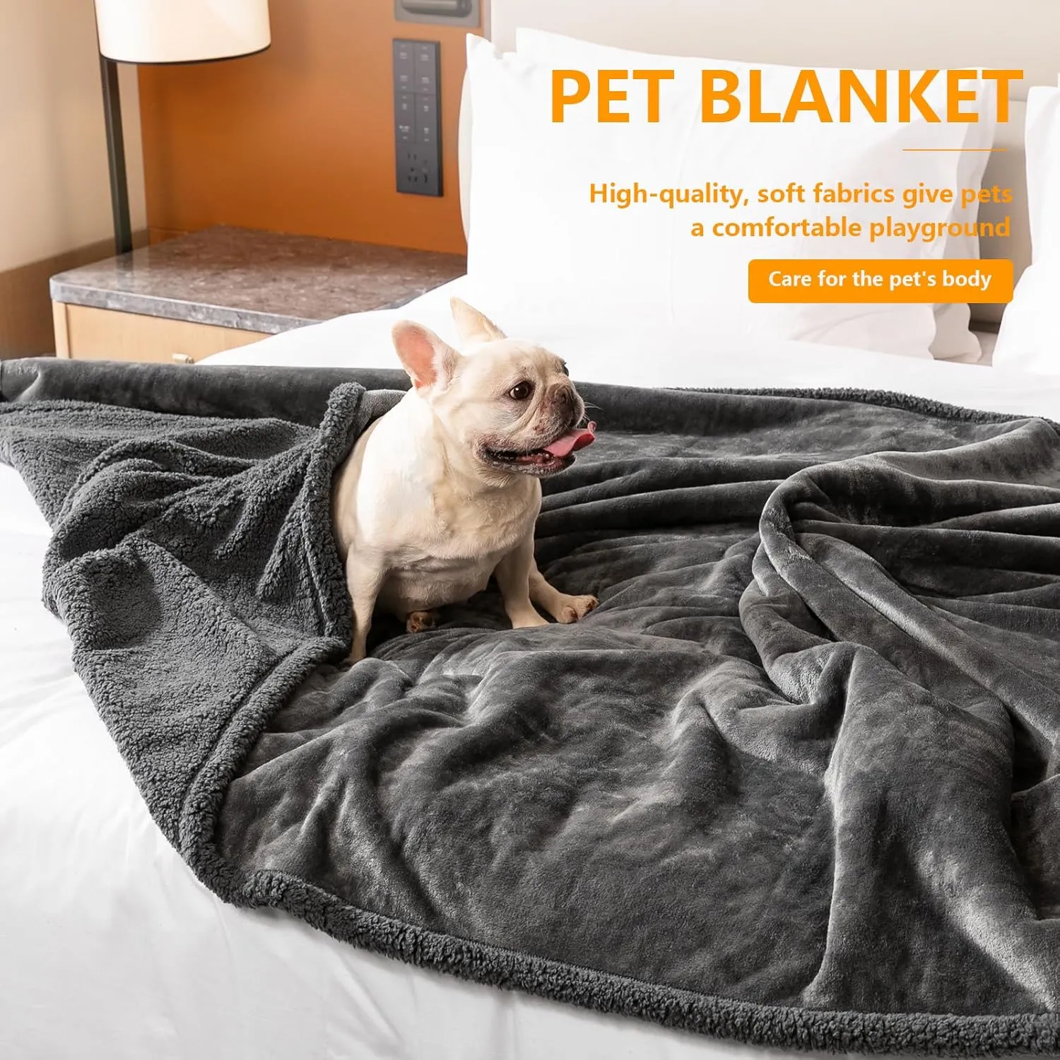 Waterproof Dog Blanket Reversible Pet Bed Cover Puppy Blankets Leakproof Sofa Couch Cover Cat Pet Blanket for Warm Fluffy Washable Grey Mat-S
