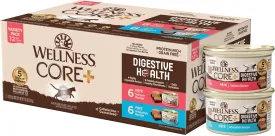 Wellness CORE  Digestive Health Pate Adult Wet Cat Food, Natural, Protein-Rich, Grain Free, 3 Ounce, 12 Pack (Salmon & Whitefish Variety Pack)