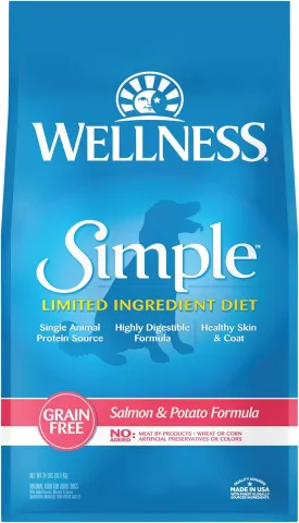 Wellness Simple Limited Ingredient Dry Dog Food for Sensitive Stomachs, Supports Skin & Coat, Grain-Free, Natural, Salmon & Potato Recipe, (24-Pound Bag)