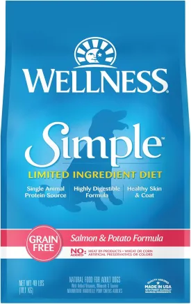 Wellness Simple Limited Ingredient Dry Dog Food for Sensitive Stomachs, Supports Skin & Coat, Grain Free, Natural, Salmon & Potato Recipe, (40-Pound Bag)