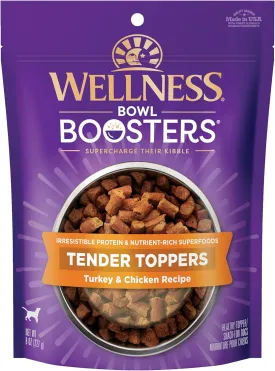 Wellness Tender Toppers (Previously Core Bowl Boosters), Grain-Free Natural Dog Food Toppers or Mixers, Made with Real Meat (Turkey & Chicken, 8 oz Bag)