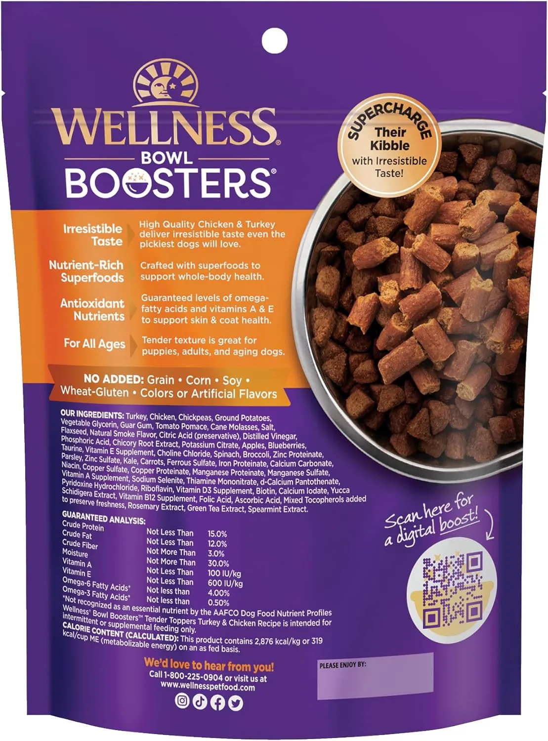 Wellness Tender Toppers (Previously Core Bowl Boosters), Grain-Free Natural Dog Food Toppers or Mixers, Made with Real Meat (Turkey & Chicken, 8 oz Bag)