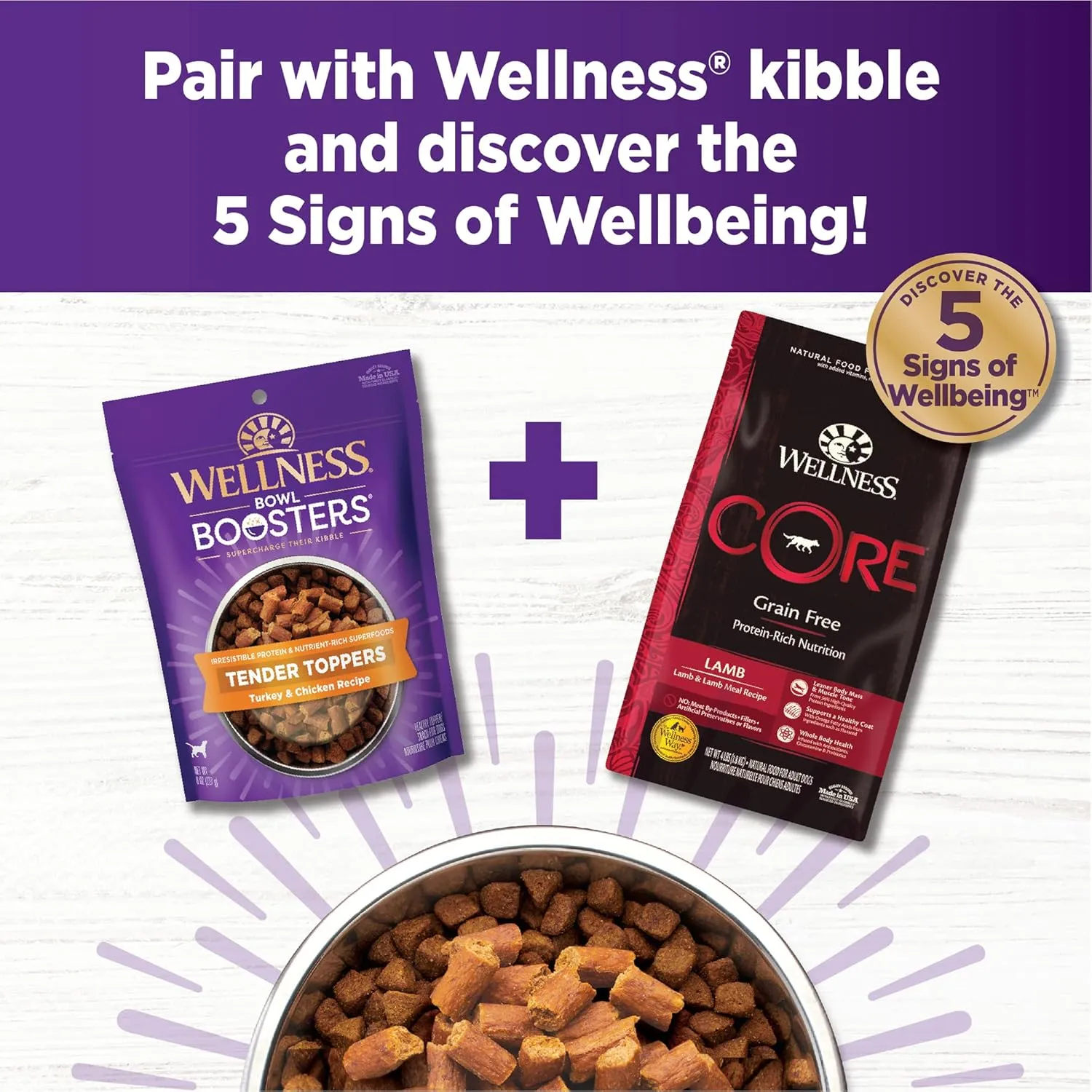 Wellness Tender Toppers (Previously Core Bowl Boosters), Grain-Free Natural Dog Food Toppers or Mixers, Made with Real Meat (Turkey & Chicken, 8 oz Bag)