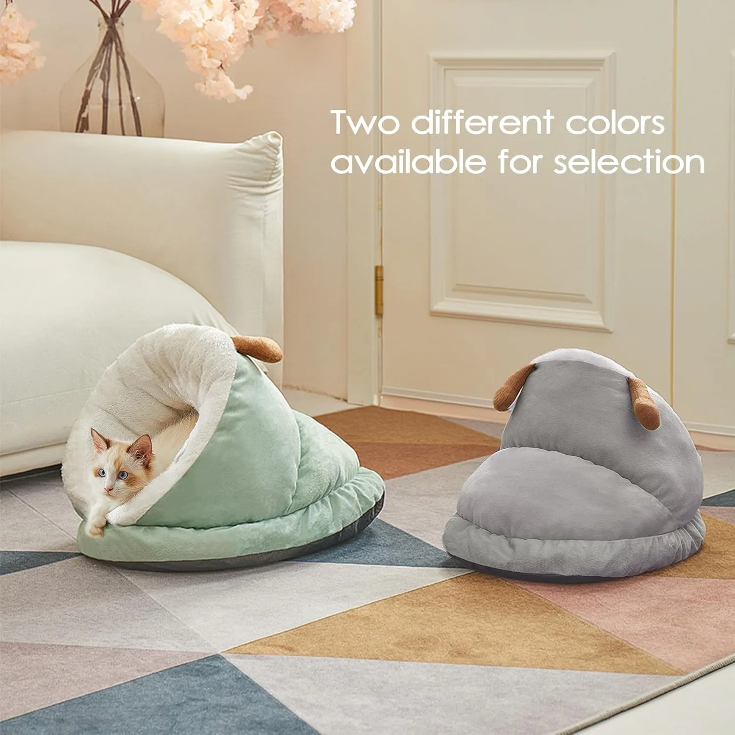 Winter Warm Indoor Cozy Plush Dog Cat Sleeping Bag, Soft Calming Pet House Cave Nest Donut Tunnel Bed (Grey, Small)