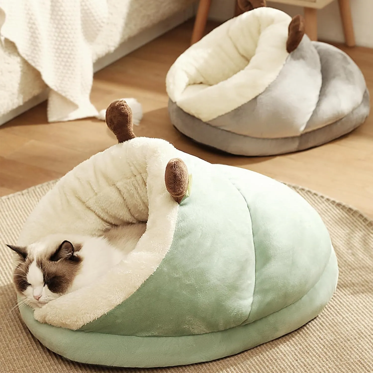 Winter Warm Indoor Cozy Plush Dog Cat Sleeping Bag, Soft Calming Pet House Cave Nest Donut Tunnel Bed (Grey, Small)