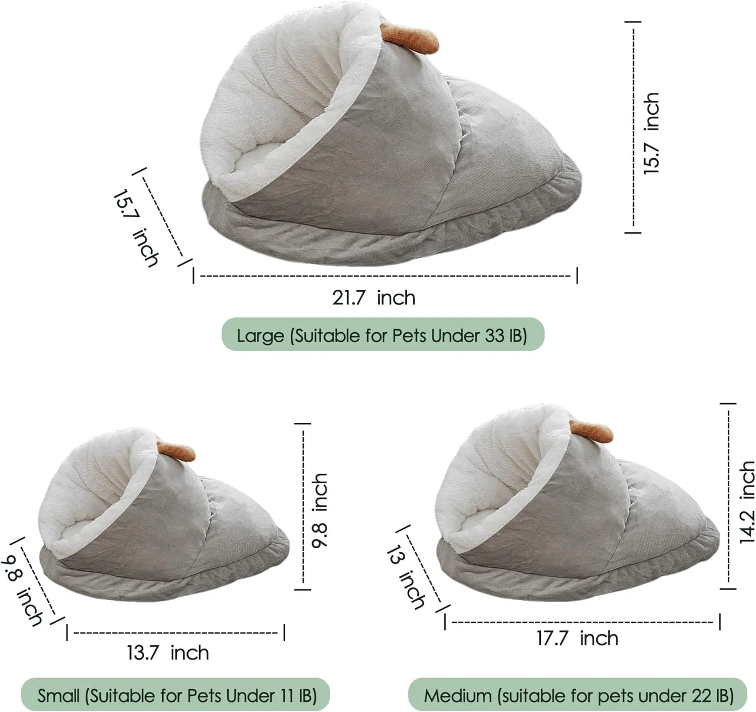 Winter Warm Indoor Cozy Plush Dog Cat Sleeping Bag, Soft Calming Pet House Cave Nest Donut Tunnel Bed (Grey, Small)